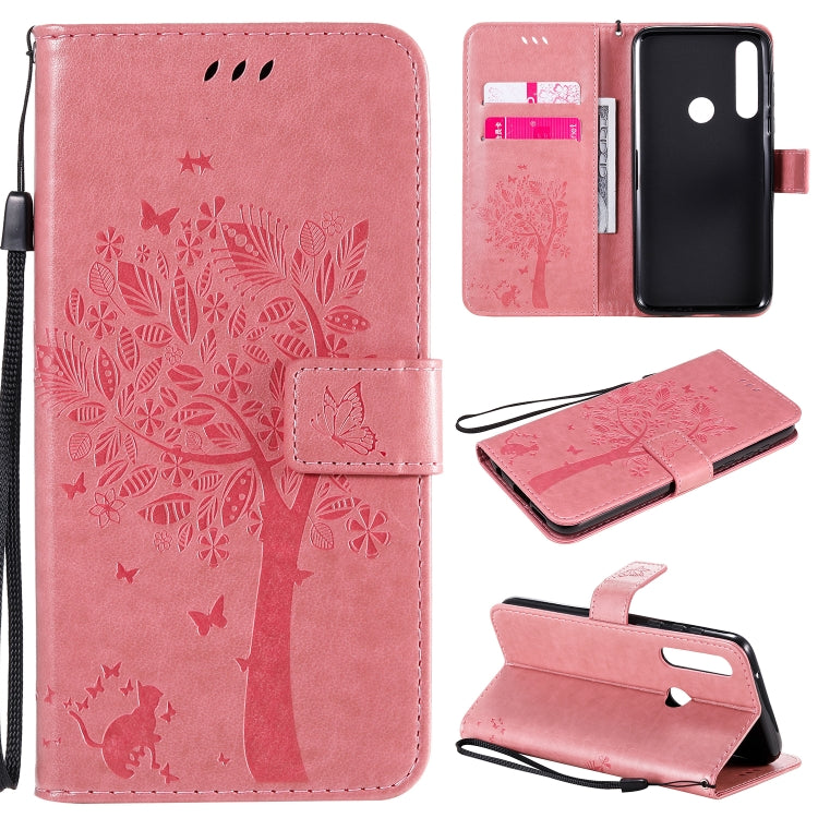 Tree & Cat Embossed Pattern Horizontal Flip Leather Case with Holder & Card Slots & Wallet & Lanyard, For Motorola Moto G Power, For Motorola Moto G8 Power Lite