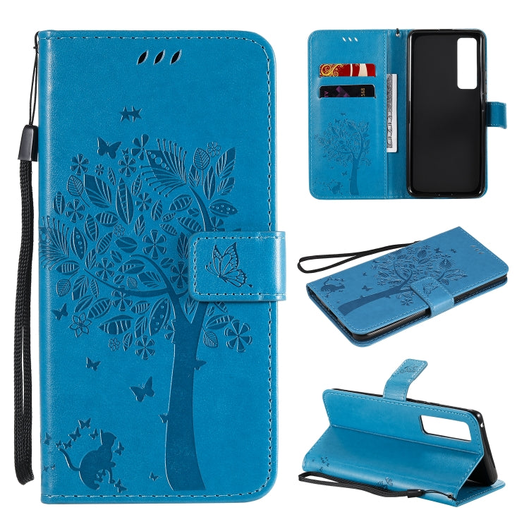 Tree & Cat Embossed Pattern Horizontal Flip Leather Case with Holder & Card Slots & Wallet & Lanyard, For Xiaomi Redmi Note 9, For Huawei Nova 7 Pro