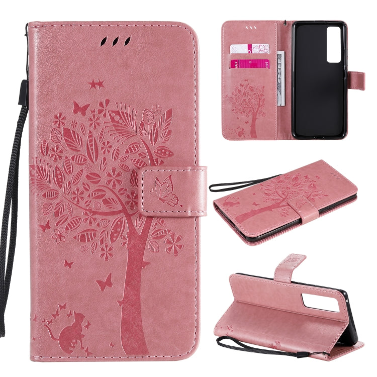 Tree & Cat Embossed Pattern Horizontal Flip Leather Case with Holder & Card Slots & Wallet & Lanyard, For Xiaomi Redmi Note 9, For Huawei Nova 7 Pro