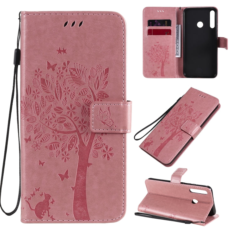 Tree & Cat Embossed Pattern Horizontal Flip Leather Case with Holder & Card Slots & Wallet & Lanyard, For Huawei P40 Lite E, For Huawei P Smart 2020