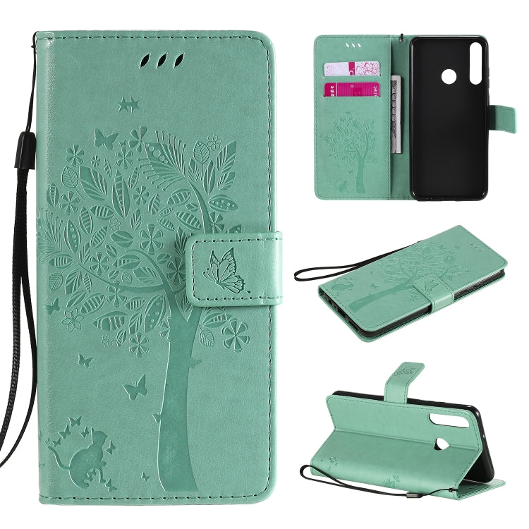 Tree & Cat Embossed Pattern Horizontal Flip Leather Case with Holder & Card Slots & Wallet & Lanyard, For Huawei Y5p, For Huawei Y6p
