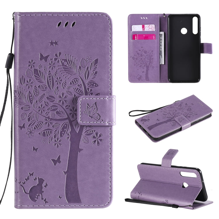Tree & Cat Embossed Pattern Horizontal Flip Leather Case with Holder & Card Slots & Wallet & Lanyard, For Huawei Y5p, For Huawei Y6p