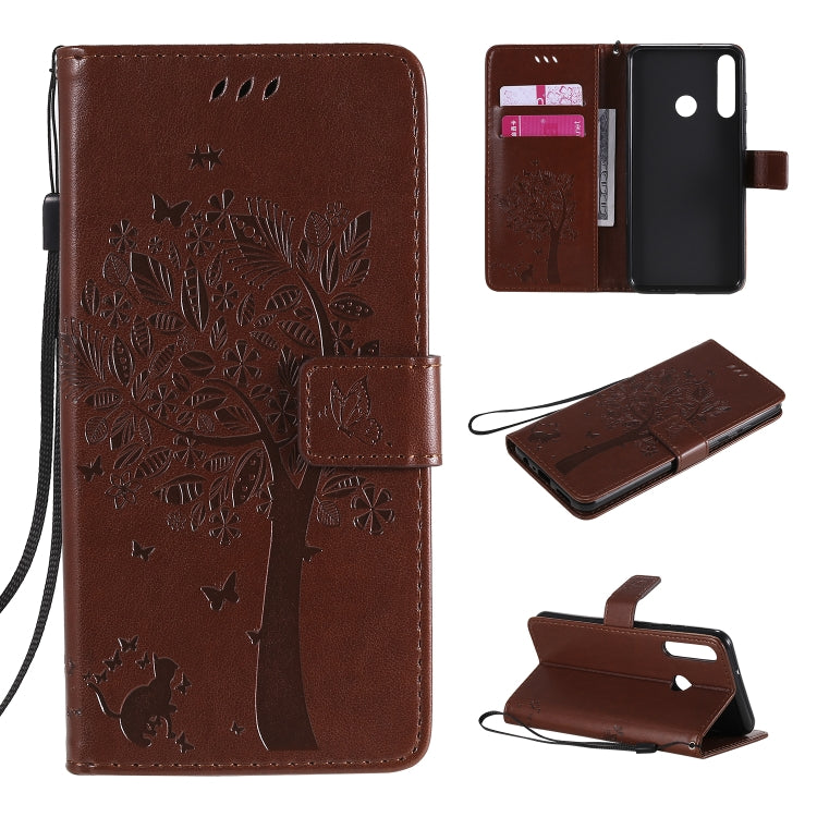 Tree & Cat Embossed Pattern Horizontal Flip Leather Case with Holder & Card Slots & Wallet & Lanyard, For Huawei Y5p, For Huawei Y6p