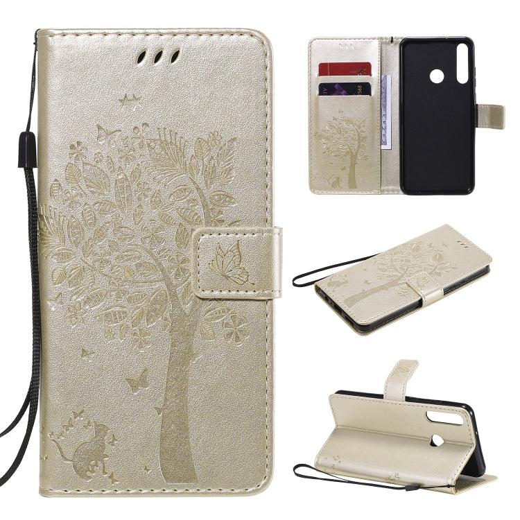Tree & Cat Embossed Pattern Horizontal Flip Leather Case with Holder & Card Slots & Wallet & Lanyard, For Huawei Y5p, For Huawei Y6p