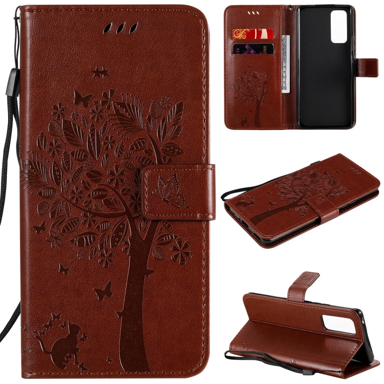 Tree & Cat Embossed Pattern Horizontal Flip Leather Case with Holder & Card Slots & Wallet & Lanyard, For Huawei Honor 9A, For Huawei Honor 30 Pro