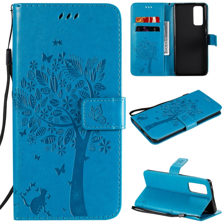 Tree & Cat Embossed Pattern Horizontal Flip Leather Case with Holder & Card Slots & Wallet & Lanyard, For Huawei Honor 9A, For Huawei Honor 30 Pro