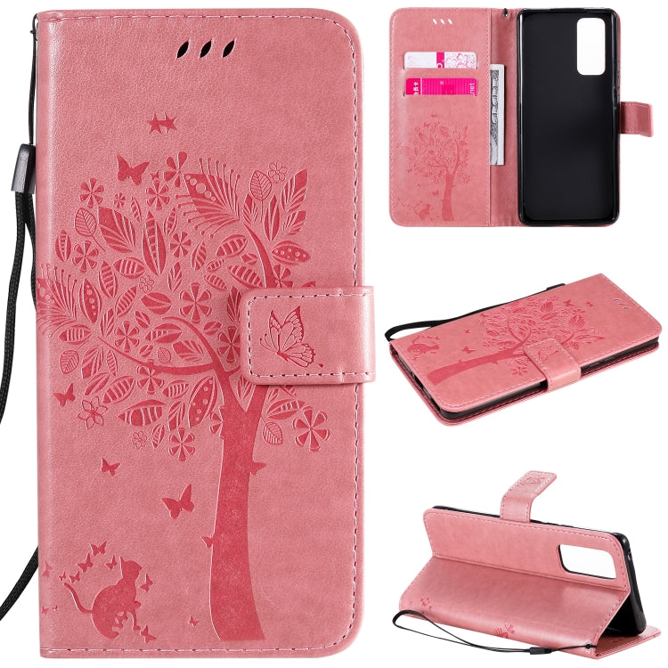 Tree & Cat Embossed Pattern Horizontal Flip Leather Case with Holder & Card Slots & Wallet & Lanyard, For Huawei Honor 9A, For Huawei Honor 30 Pro