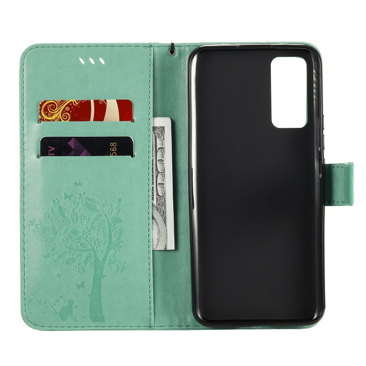 Tree & Cat Embossed Pattern Horizontal Flip Leather Case with Holder & Card Slots & Wallet & Lanyard, For Huawei Honor 30, For Huawei Honor Play4T Pro