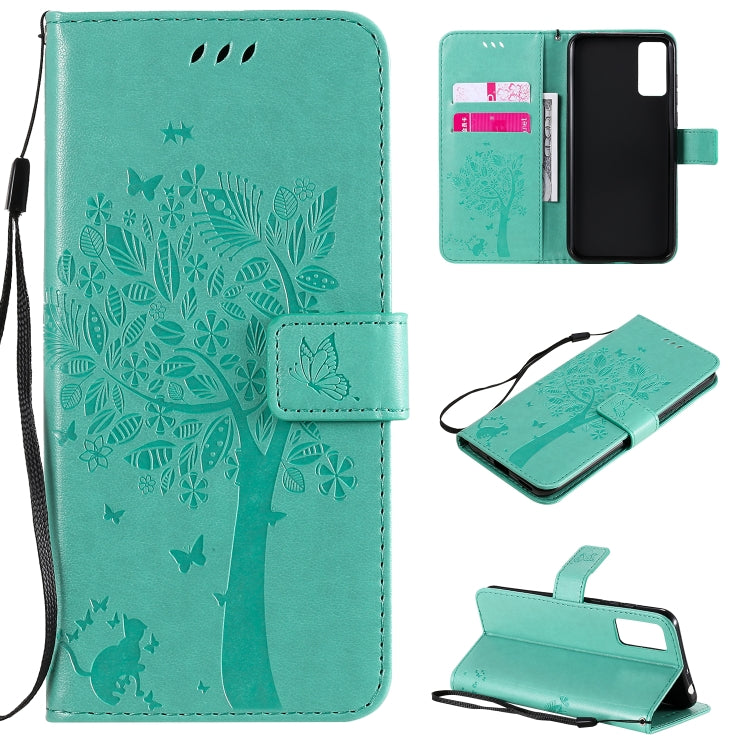 Tree & Cat Embossed Pattern Horizontal Flip Leather Case with Holder & Card Slots & Wallet & Lanyard, For Huawei Honor 30, For Huawei Honor Play4T Pro