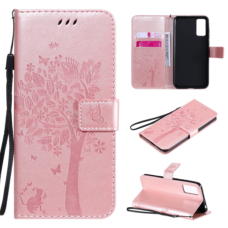 Tree & Cat Embossed Pattern Horizontal Flip Leather Case with Holder & Card Slots & Wallet & Lanyard, For Huawei Honor 30, For Huawei Honor Play4T Pro