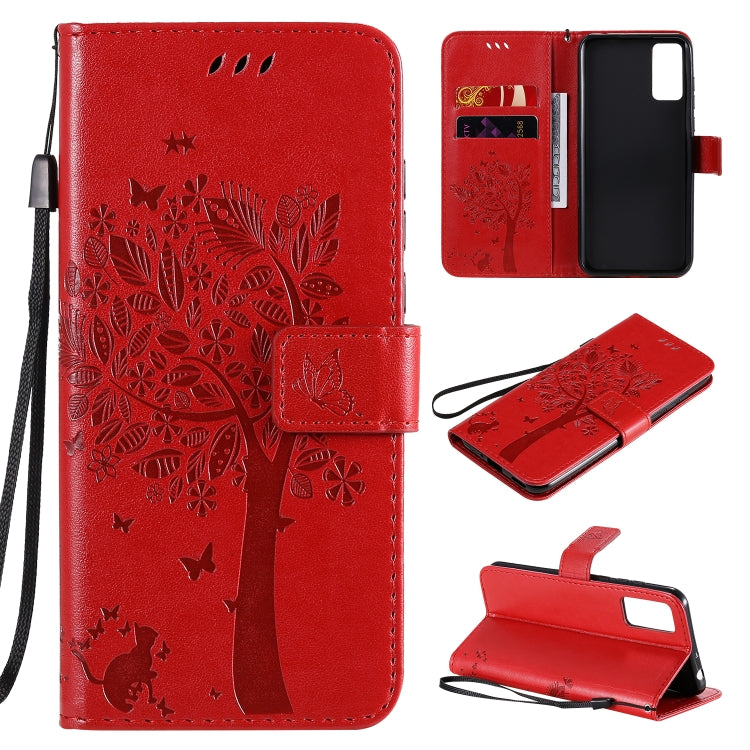 Tree & Cat Embossed Pattern Horizontal Flip Leather Case with Holder & Card Slots & Wallet & Lanyard, For Huawei Honor 30, For Huawei Honor Play4T Pro