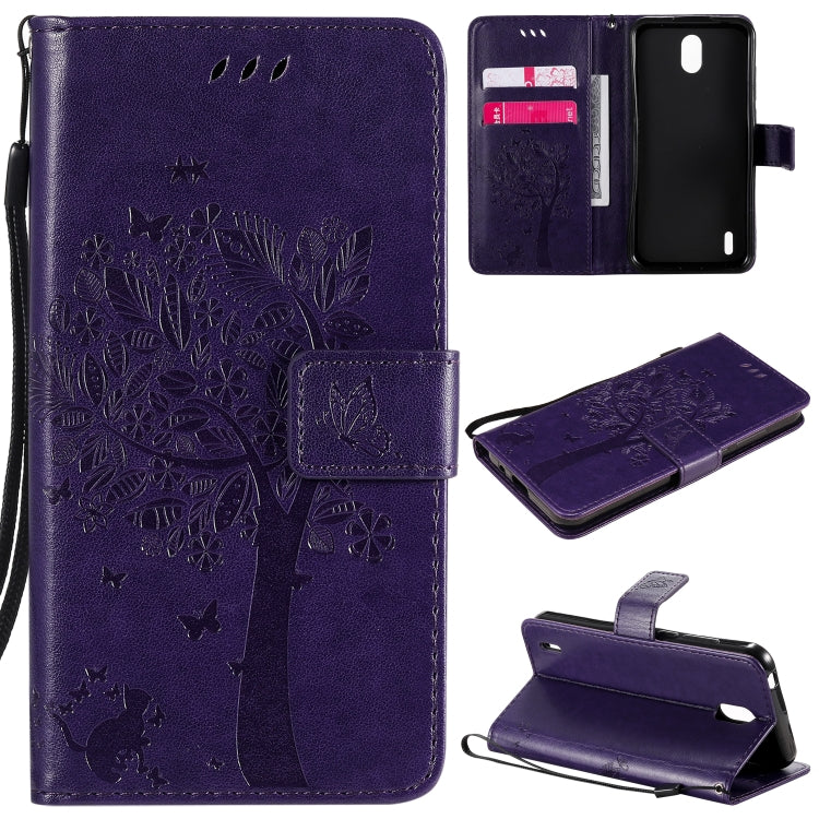 Tree & Cat Embossed Pattern Horizontal Flip Leather Case with Holder & Card Slots & Wallet & Lanyard, For Nokia 1.3, For Nokia 2.3