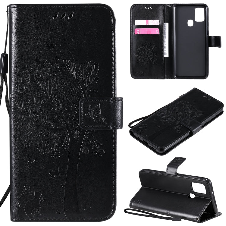 Tree & Cat Embossed Pattern Horizontal Flip Leather Case with Holder & Card Slots & Wallet & Lanyard, For Samsung Galaxy A21s, For Samsung Galaxy A31