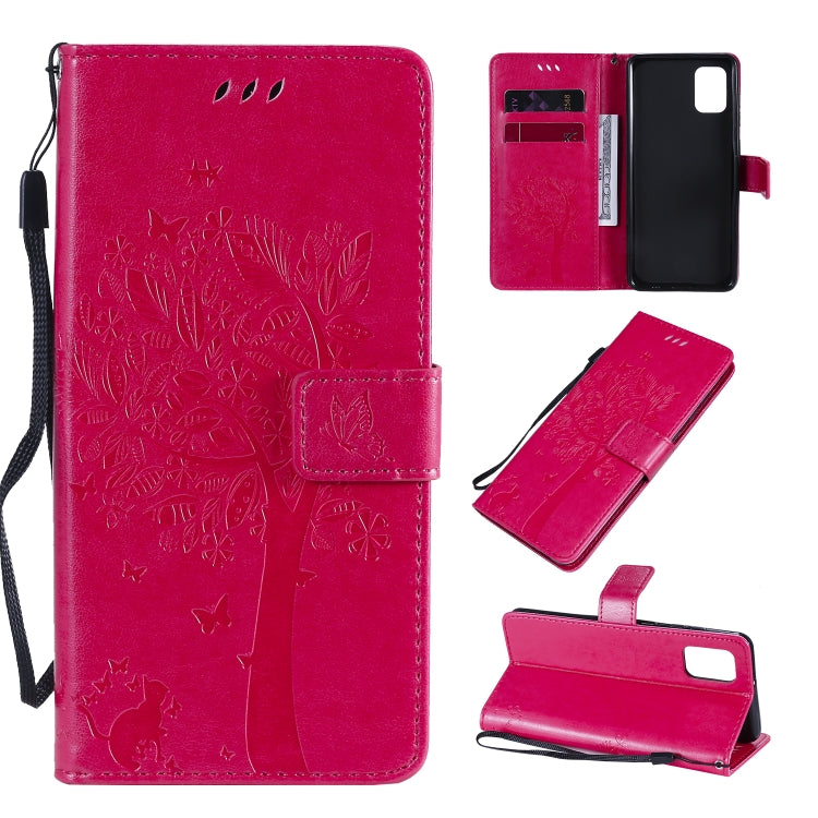 Tree & Cat Embossed Pattern Horizontal Flip Leather Case with Holder & Card Slots & Wallet & Lanyard, For Samsung Galaxy A21s, For Samsung Galaxy A31