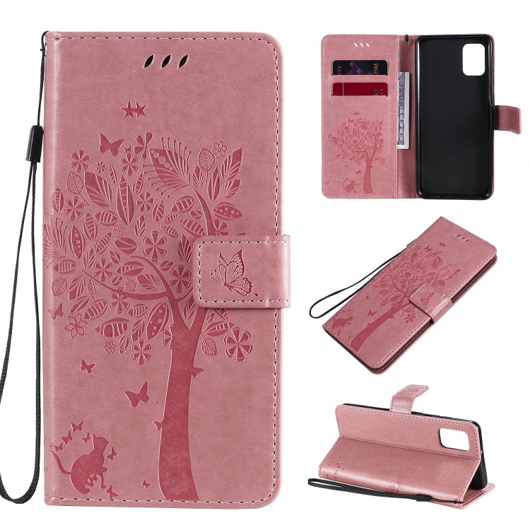 Tree & Cat Embossed Pattern Horizontal Flip Leather Case with Holder & Card Slots & Wallet & Lanyard, For Samsung Galaxy A21s, For Samsung Galaxy A31