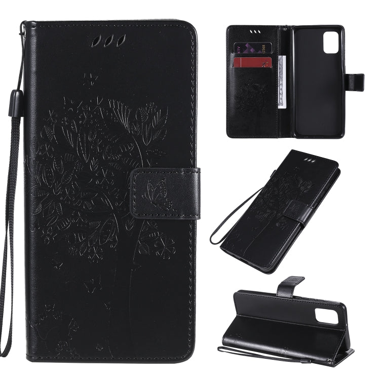 Tree & Cat Embossed Pattern Horizontal Flip Leather Case with Holder & Card Slots & Wallet & Lanyard, For Samsung Galaxy A21s, For Samsung Galaxy A31