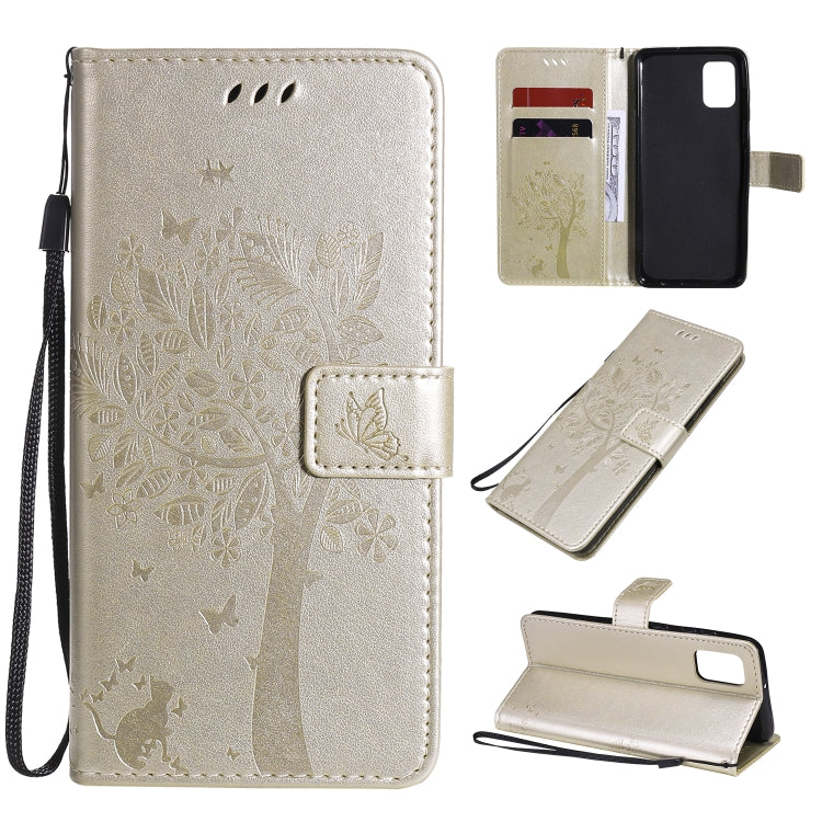 Tree & Cat Embossed Pattern Horizontal Flip Leather Case with Holder & Card Slots & Wallet & Lanyard, For Samsung Galaxy A21s, For Samsung Galaxy A31