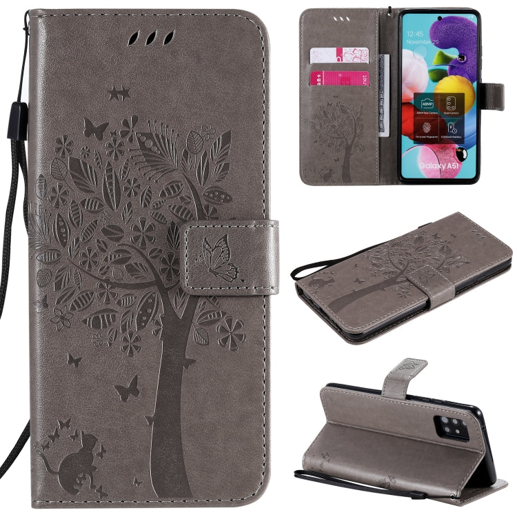 Tree & Cat Embossed Pattern Horizontal Flip Leather Case with Holder & Card Slots & Wallet & Lanyard, For Samsung Galaxy A41, For Samsung Galaxy A51 5G