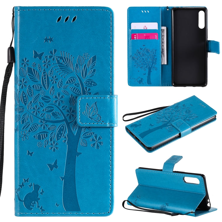 Tree & Cat Embossed Pattern Horizontal Flip Leather Case with Holder & Card Slots & Wallet & Lanyard, For Samsung Galaxy A71 5G, For Sony Xperia L4