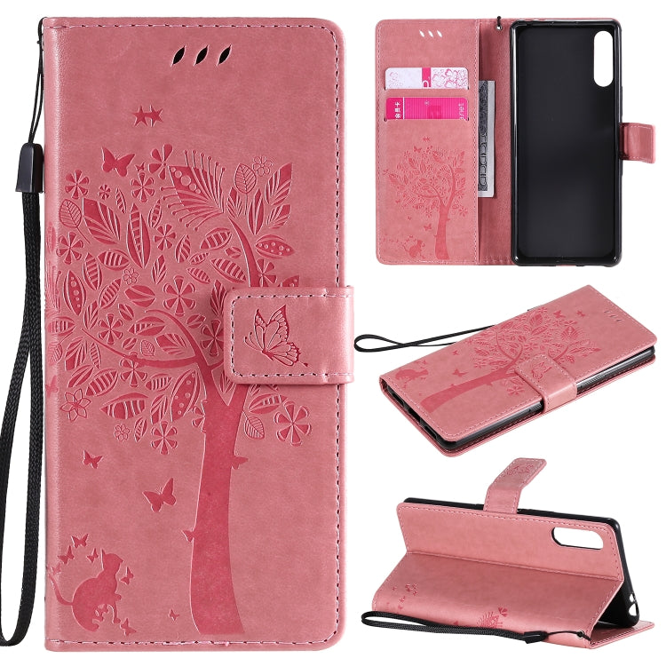 Tree & Cat Embossed Pattern Horizontal Flip Leather Case with Holder & Card Slots & Wallet & Lanyard, For Samsung Galaxy A71 5G, For Sony Xperia L4