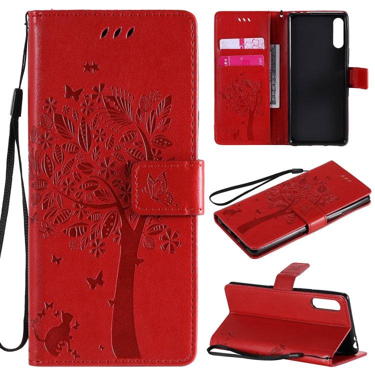 Tree & Cat Embossed Pattern Horizontal Flip Leather Case with Holder & Card Slots & Wallet & Lanyard, For Samsung Galaxy A71 5G, For Sony Xperia L4