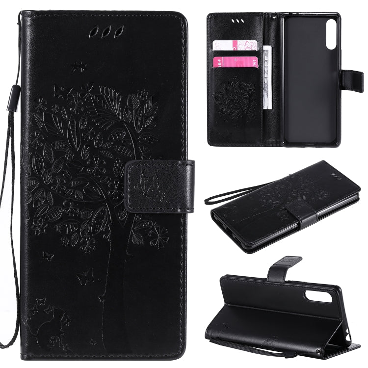 Tree & Cat Embossed Pattern Horizontal Flip Leather Case with Holder & Card Slots & Wallet & Lanyard, For Samsung Galaxy A71 5G, For Sony Xperia L4