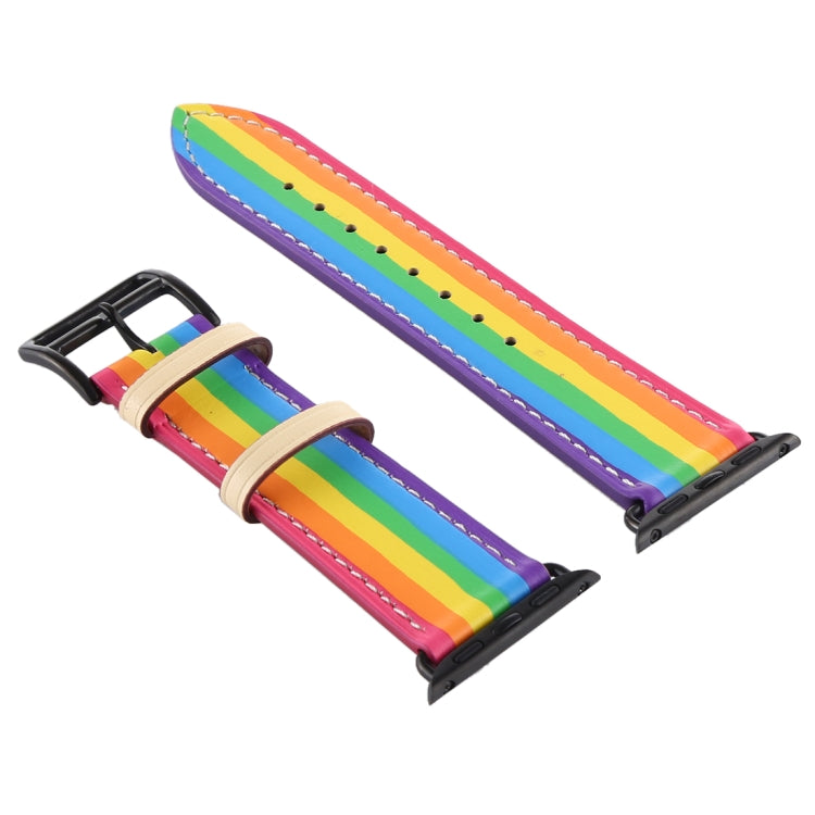 Rainbow Leather Watchband, For Apple Watch Series 7 41mm / 6 & SE & 5 & 4 40mm / 3 & 2 & 1 38mm, For Apple Watch Series 7 45mm / 6 & SE & 5 & 4 44mm / 3 & 2 & 1 42mm