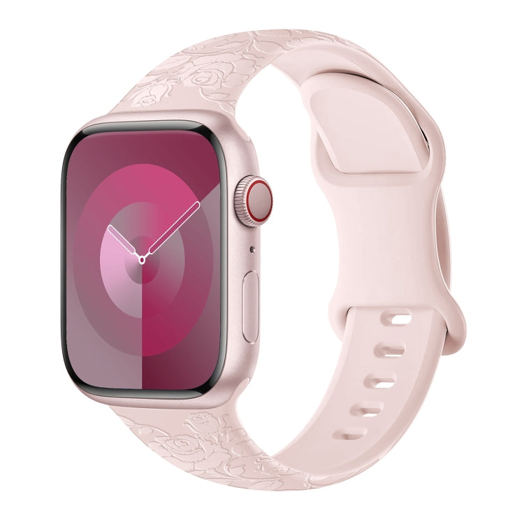 Rose Embossed Silicone Watch Band, For Apple Watch SE 2023 44mm, For Apple Watch SE 2023 40mm, For Apple Watch Ultra 2 49mm, For Apple Watch Series 9 45mm, For Apple Watch Ultra 49mm, For Apple Watch Series 8 45mm, For Apple Watch SE 2022 40mm