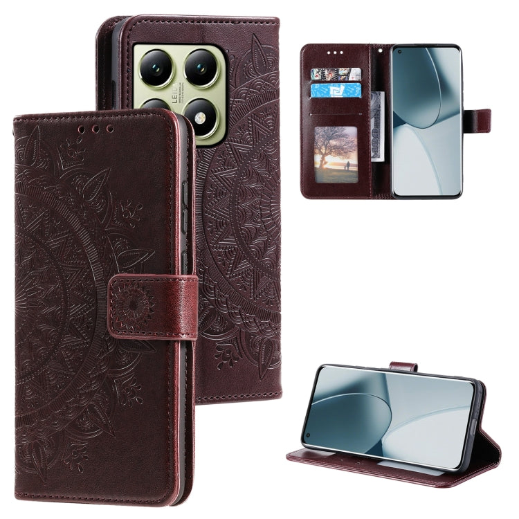 Totem Flower Embossed Leather Phone Case with Lanyard, For Xiaomi 15 Pro, For Xiaomi 15, For Xiaomi 14T Pro