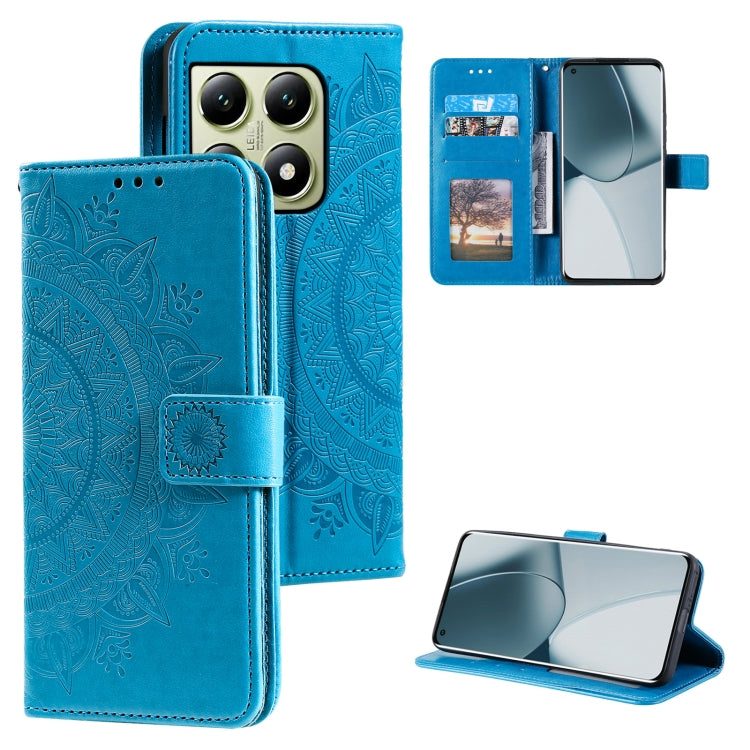 Totem Flower Embossed Leather Phone Case with Lanyard, For Xiaomi 15 Pro, For Xiaomi 15, For Xiaomi 14T Pro