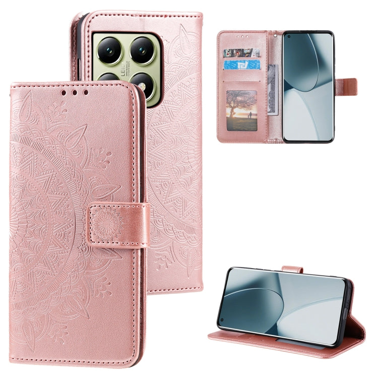 Totem Flower Embossed Leather Phone Case with Lanyard, For Xiaomi 15 Pro, For Xiaomi 15, For Xiaomi 14T Pro