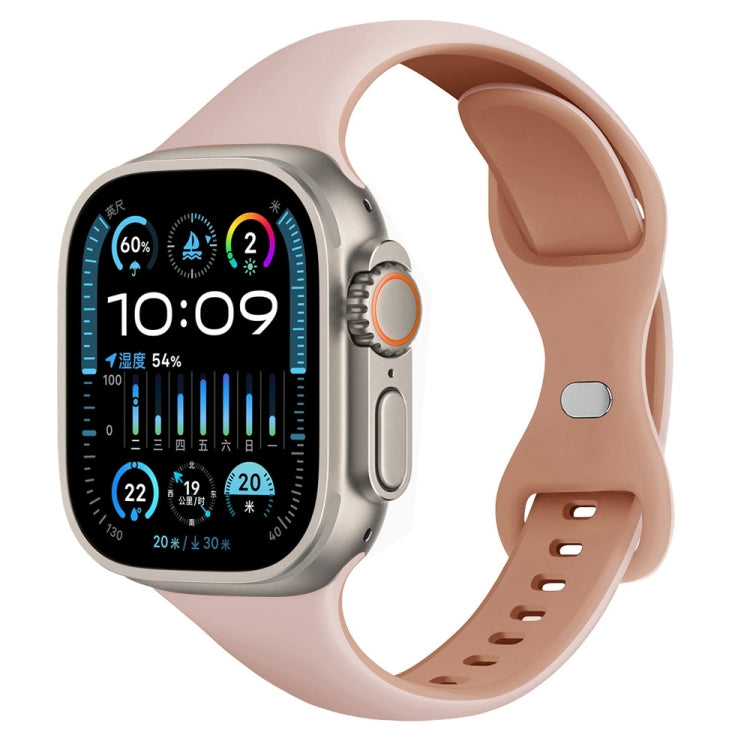 Two Color Slim Butterfly Buckle Silicone Watch Band, For Apple Watch Series 9 41mm, For Apple Watch Ultra 49mm, For Apple Watch Series 8 41mm