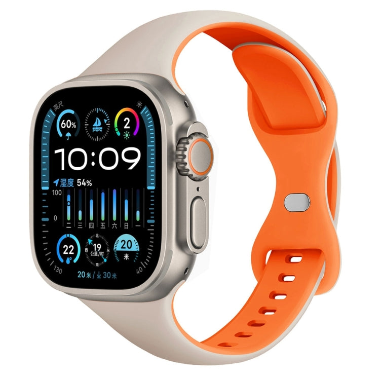 Two Color Slim Butterfly Buckle Silicone Watch Band, For Apple Watch Series 9 41mm, For Apple Watch Ultra 49mm, For Apple Watch Series 8 41mm
