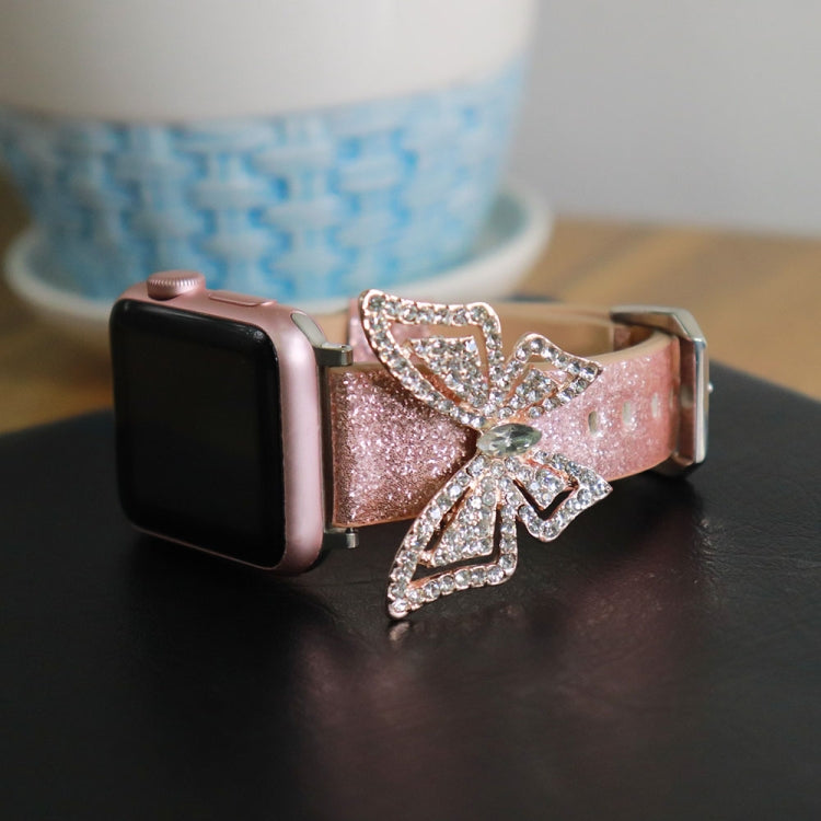 Bowknot Glitter Diamond Replacement Strap Watchband, For Apple Watch 5 & 4 44mm / 3 & 2 & 1 42mm, For Apple Watch Series 8&7 41mm / SE 2&6&SE&5&4 40mm / 3&2&1 38mm