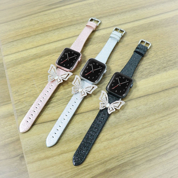 Bowknot Glitter Diamond Replacement Strap Watchband, For Apple Watch 5 & 4 44mm / 3 & 2 & 1 42mm, For Apple Watch Series 8&7 41mm / SE 2&6&SE&5&4 40mm / 3&2&1 38mm