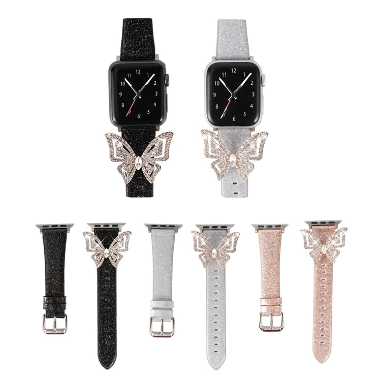 Bowknot Glitter Diamond Replacement Strap Watchband, For Apple Watch 5 & 4 44mm / 3 & 2 & 1 42mm, For Apple Watch Series 8&7 41mm / SE 2&6&SE&5&4 40mm / 3&2&1 38mm