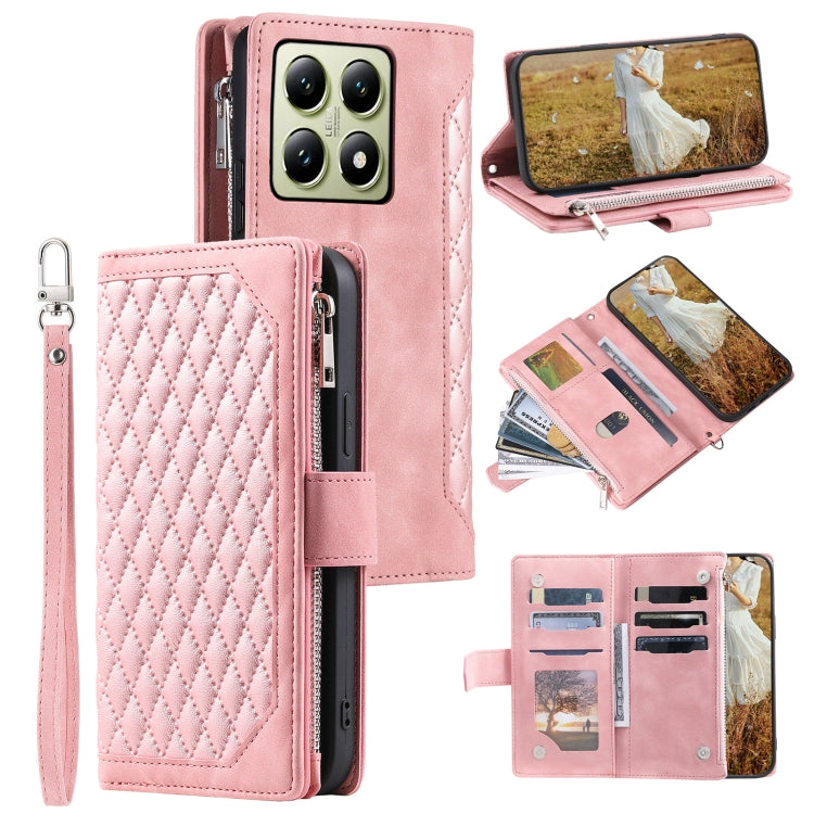 Grid Texture Zipper Leather Phone Case with Lanyard, For Xiaomi 15 Pro, For Xiaomi 15, For Xiaomi 14T Pro, For Xiaomi 14T