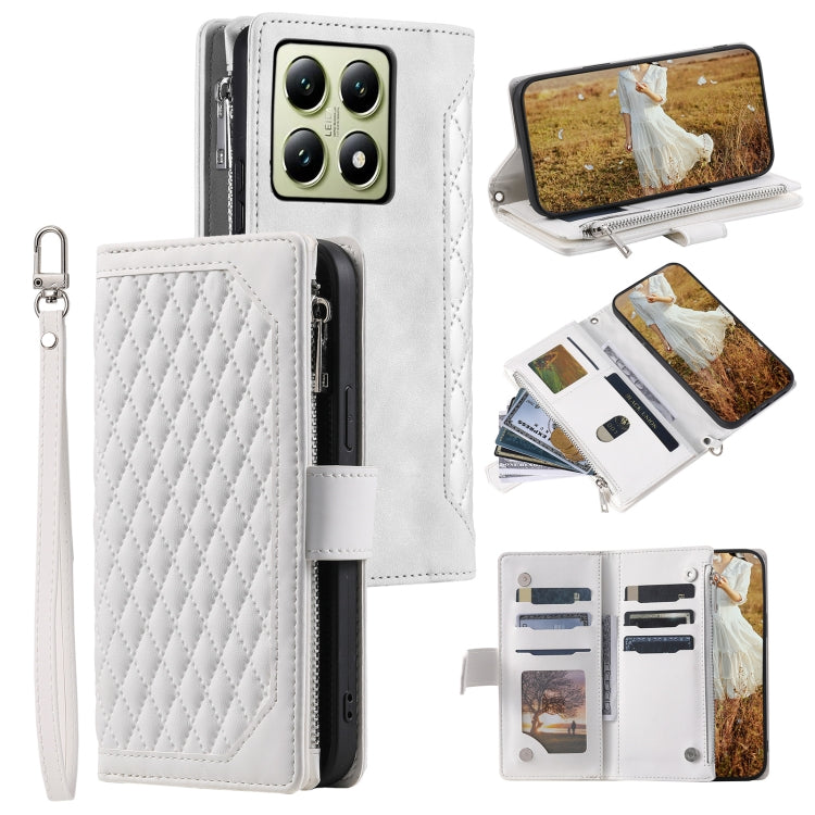 Grid Texture Zipper Leather Phone Case with Lanyard, For Xiaomi 15 Pro, For Xiaomi 15, For Xiaomi 14T Pro, For Xiaomi 14T