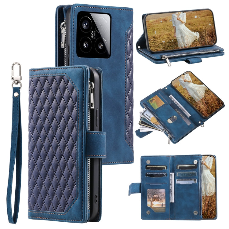 Grid Texture Zipper Leather Phone Case with Lanyard, For Xiaomi 15 Pro, For Xiaomi 15, For Xiaomi 14T Pro, For Xiaomi 14T
