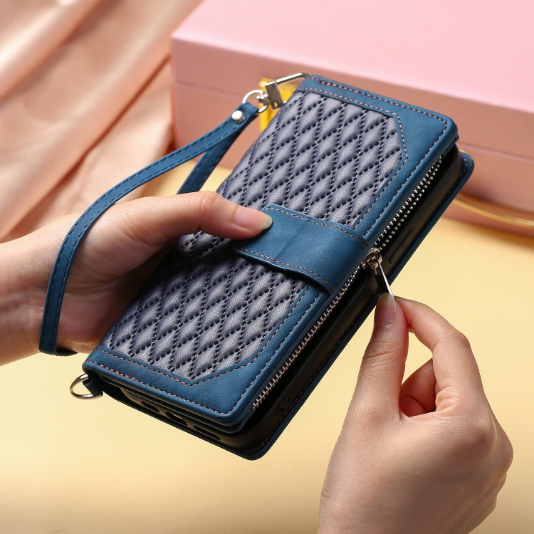 Grid Texture Zipper Leather Phone Case with Lanyard, For Xiaomi 15 Pro, For Xiaomi 15, For Xiaomi 14T Pro, For Xiaomi 14T