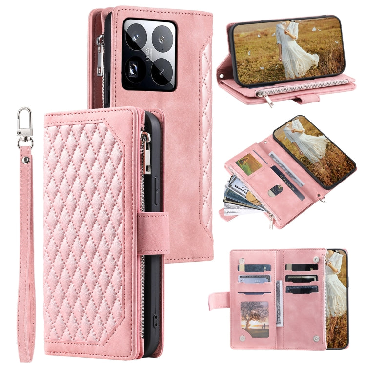 Grid Texture Zipper Leather Phone Case with Lanyard, For Xiaomi 15 Pro, For Xiaomi 15, For Xiaomi 14T Pro, For Xiaomi 14T
