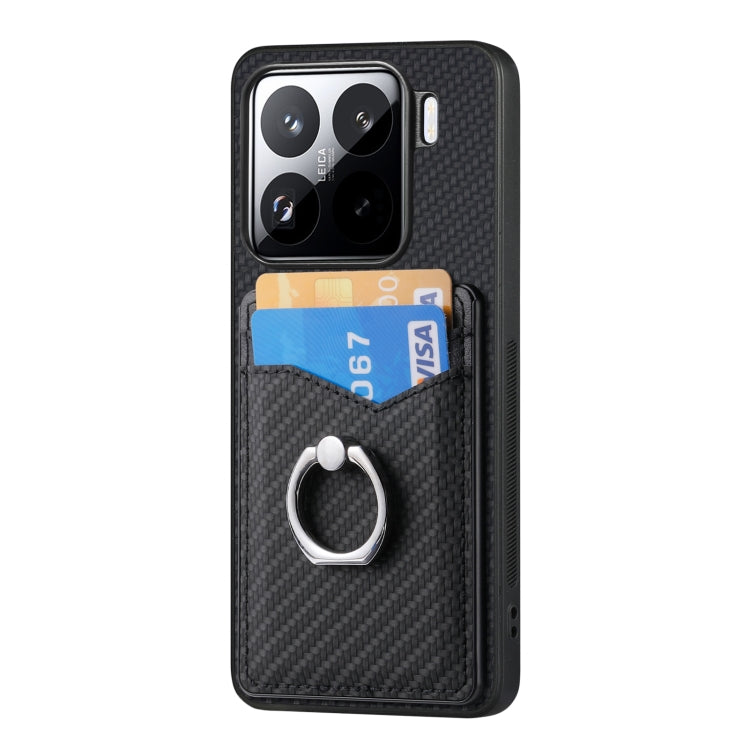 Carbon Fiber Card Wallet Ring Phone Case, For Xiaomi 15 Pro, For Xiaomi 15, For Redmi Note 14 5G, For Redmi Note 14 Pro+ 5G