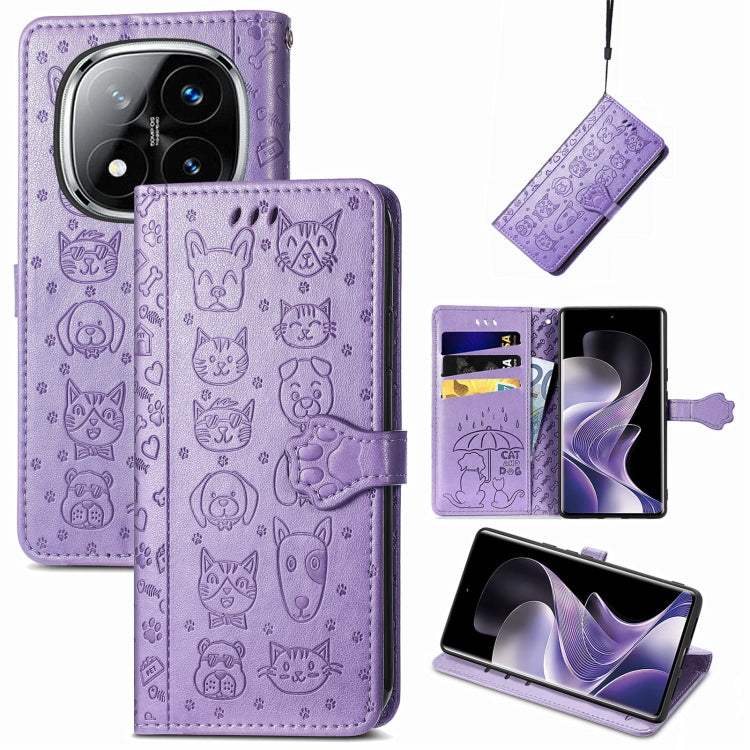 Cat and Dog Embossed Leather Phone Case, For Xiaomi Redmi Note 14 Pro+ 5G, For Xiaomi Redmi Note 14 Pro 5G