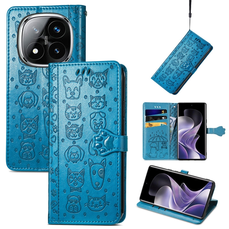 Cat and Dog Embossed Leather Phone Case, For Xiaomi Redmi Note 14 Pro+ 5G, For Xiaomi Redmi Note 14 Pro 5G
