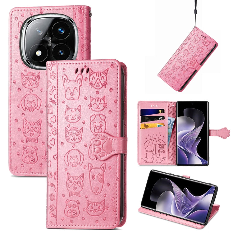 Cat and Dog Embossed Leather Phone Case, For Xiaomi Redmi Note 14 Pro+ 5G, For Xiaomi Redmi Note 14 Pro 5G