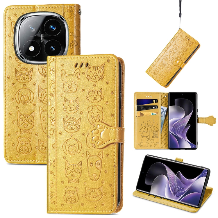 Cat and Dog Embossed Leather Phone Case, For Xiaomi Redmi Note 14 Pro+ 5G, For Xiaomi Redmi Note 14 Pro 5G