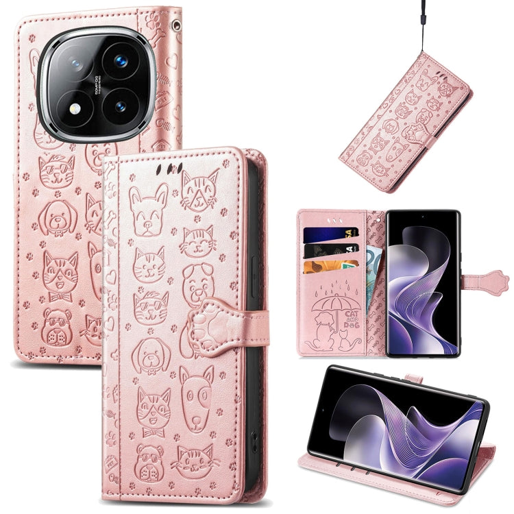 Cat and Dog Embossed Leather Phone Case, For Xiaomi Redmi Note 14 Pro+ 5G, For Xiaomi Redmi Note 14 Pro 5G