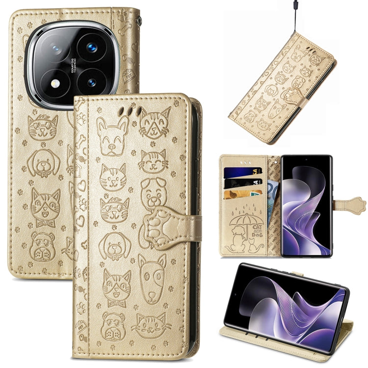 Cat and Dog Embossed Leather Phone Case, For Xiaomi Redmi Note 14 Pro+ 5G, For Xiaomi Redmi Note 14 Pro 5G