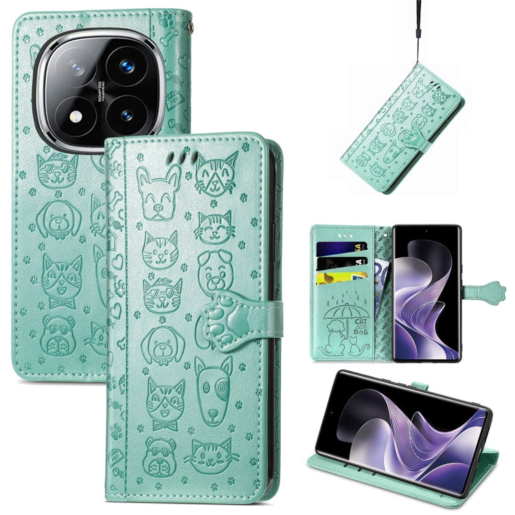 Cat and Dog Embossed Leather Phone Case, For Xiaomi Redmi Note 14 Pro+ 5G, For Xiaomi Redmi Note 14 Pro 5G