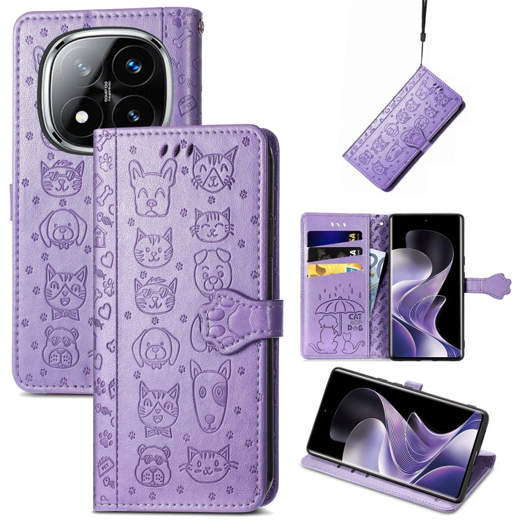 Cat and Dog Embossed Leather Phone Case, For Xiaomi Redmi Note 14 Pro+ 5G, For Xiaomi Redmi Note 14 Pro 5G